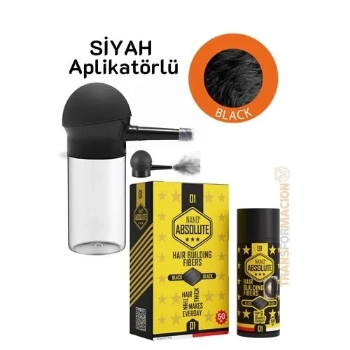 Aplikatörlü Saç Dolgunlaştırıcı Fiber Topik Toz Siyah 50 Gram ürün görseli 1
