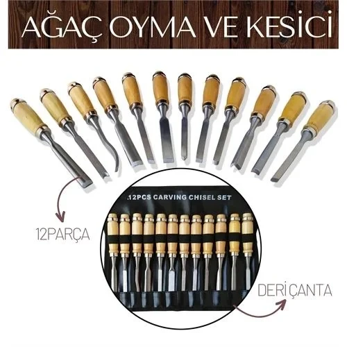 12 Parça Çantalı Ağaç Oyma Set ürün görseli 1