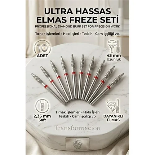 10'Lu Hassas Elmas Freze Ucu - Kuru Manikür, Tırnak, Hobi, Gravür Seti 243Lx/021R 723100 ürün görseli 1