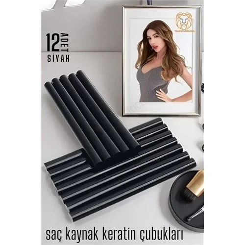 Professional Saç Kaynak Keratin Çubuğu, 12 Adet Siyah Güçlü Yapıştırıcı Keratin Kaynak Çubukları 720351 ürün görseli 1
