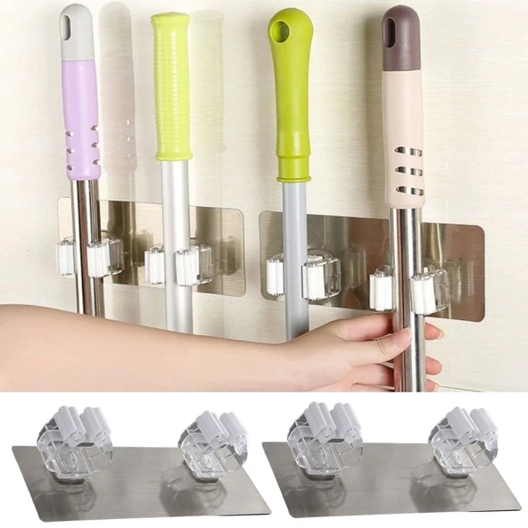 Pratik Organizer 4&Apos;Lü Yapışkanlı Fırça Paspas Mop Fırça Sabitleyici Ergonomik Alet Aparatı (5047) ürün görseli 1