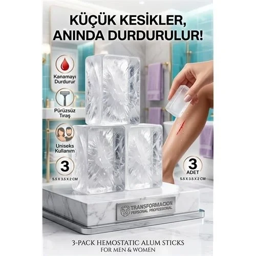 3'Lü Paket Durdurucu Taşı | Tıraş Kesik İçin Anında Şap Taşı | Styptic Alum Blok 723125 ürün görseli 1