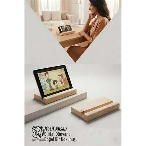 Masif Ahşap Tablet Standı Telefon Tutucu – Estetik Ergonomi 722866 ürün görseli 1