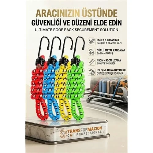 Kancalı Bagaj Lastiği - Bagaj Lastiği Esnek Paslanmaz Kancalı 2 Kancalı 4 Lü Paket 723031 ürün görseli 1