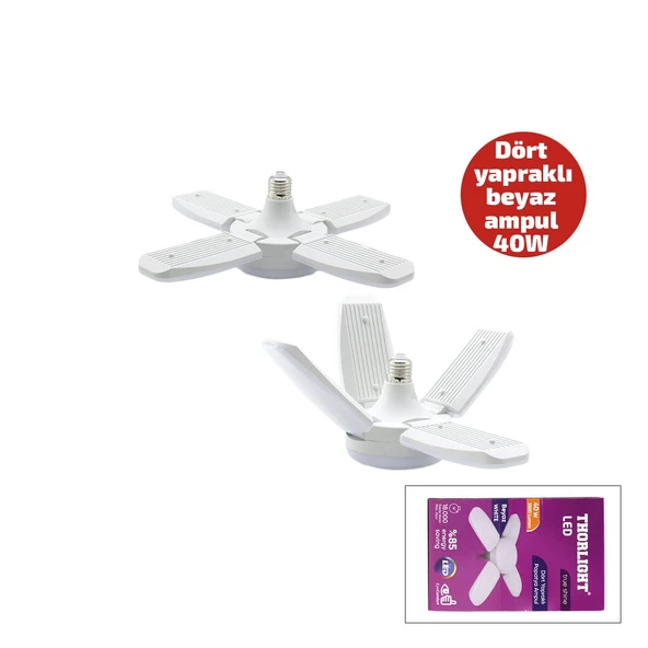 1+4 Kollu - Yaprakli Pervane Modeli̇ Papatya Beyaz Led Lamba Ampul 40W - E27 P-6040B (5047) ürün görseli 1