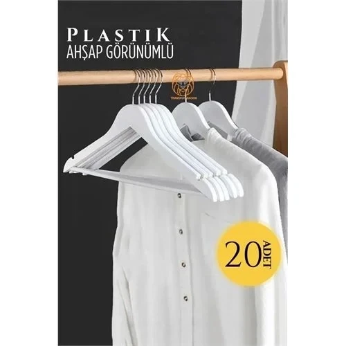 Ahşap Görünüm Plastik Askı 20 Adet Beyaz 720519 ürün görseli 1