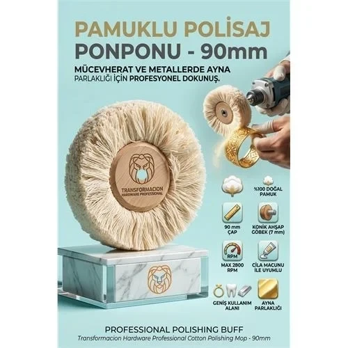 Ponpon Aj Fırçası | 90Mm Pamuk Ponpon | Ahşap Göbekli Ayna Parlaklığı 723184 ürün görseli 1