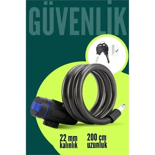 22Mm Çelik Halatlı Bisiklet Kilidi - 200Cm Anahtarlı Scoooter Motosiklet Kilidi 722487 ürün görseli 1