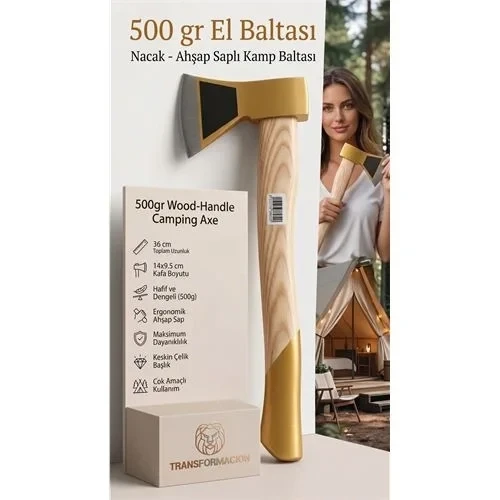 Ahşap Saplı Kamp Baltası 500 Gr, Profesyonel Nacak, Kırılmaz Saplı Odun Kesme Yarma Baltası 723200 ürün görseli 1
