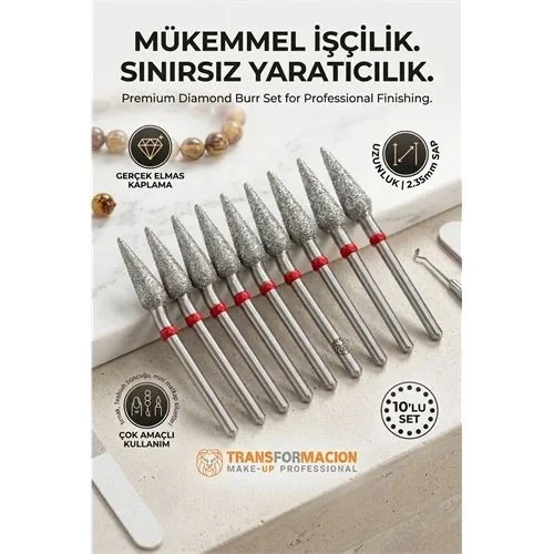 10'Lu Hassas Elmas Freze Ucu - Kuru Manikür, Tırnak, Hobi, Gravür Seti 266/ 040R 723101 ürün görseli 1