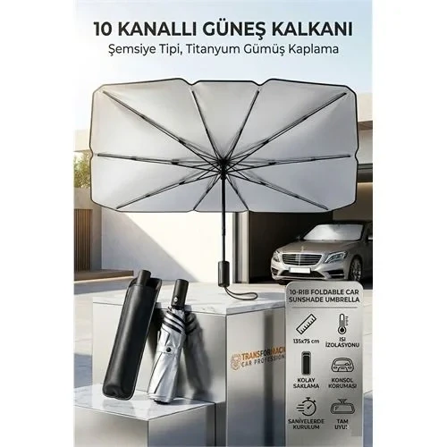 Şemsiye Tipi Araç Güneşliği, Katlanabilir Oto Ön Cam Güneşlik, 10 Telli Uv Korumalı 723210 ürün görseli 1
