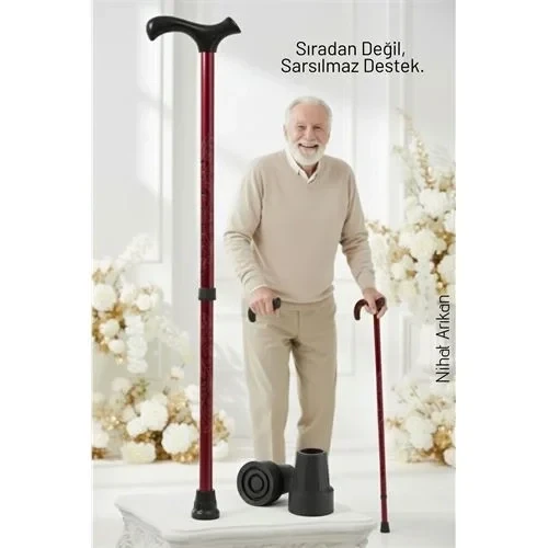 Yükseklik Ayarlanabilir Bordo Metal Baston - 7 Kademe Ayarlı Ergonomik Denge Desteği + 2 Yedek Uç 717094 ürün görseli 1