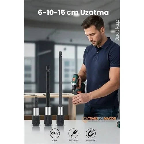 6-10-15 Cm 3'Lü Manyetik Uzatma Bits Adaptör Seti | Ulaşılmaz Alanlar Hassas Vidalama İçin ürün görseli 1
