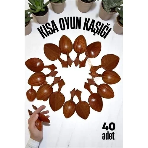 Kısa Oyun Kaşığı Halk Oyunu Kaşığı - Kına Kaşığı Kısa Saplı Zeybek Oyun Kaşığı 40 Adet ürün görseli 1