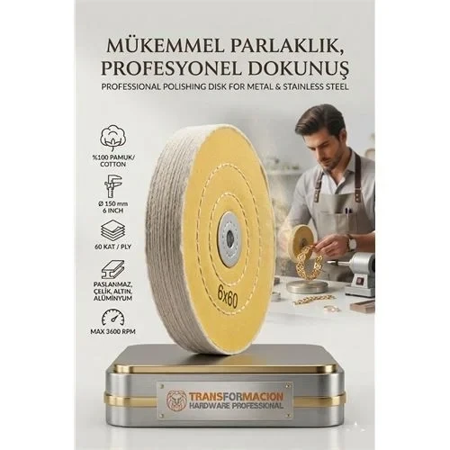 Orta Sert Aj Keçesi 6X60 60 Katlı 150Mm - Pamuk Bez Disk Ayna Parlaklığı Metal Parlatma Keçesi 723116 ürün görseli 1