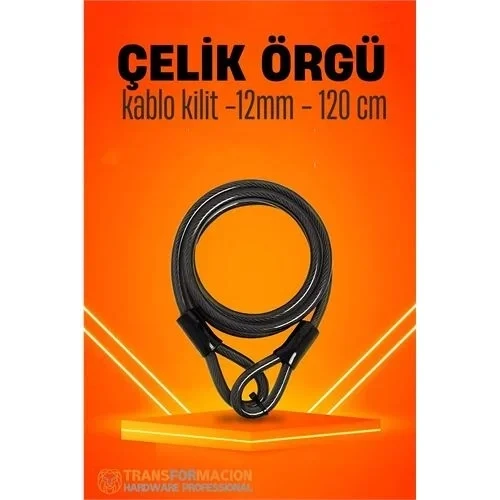 Çelik Örgü Kablo Kilit 12Mm 120 Cm Bisiklet Kilidi Motosiklet Kilidi Eşya Garaj Kilidi 721730 ürün görseli 1