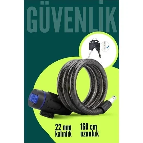 22Mm Çelik Halatlı Bisiklet Kilidi - 160Cm Anahtarlı Scoooter Motosiklet Kilidi 722486 ürün görseli 1