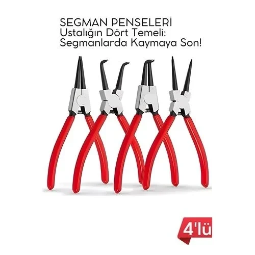 Profesyonel 4'Lü Segman Pensesi Seti | Cm | İç Dış Eğri Düz Uçlu Yaylı Pense Takımı 722504 ürün görseli 1