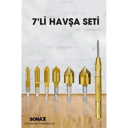 7'Li Profesyonel Havşa Matkap Ucu Seti - Hss Titanyum Kaplı Otomatik Nokta Zımba 722454 ürün görseli 1