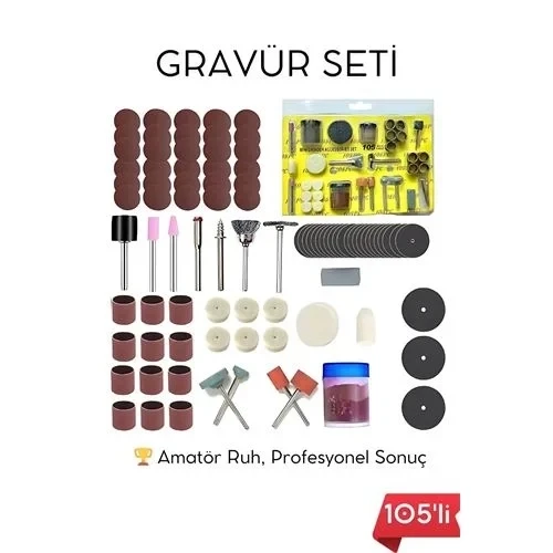 105 Parça Profesyonel Çok Amaçlı Zımpara Taşlama Gravür Kesme Cilalama Uç Seti Dremel Uyumlu 722512 ürün görseli 1