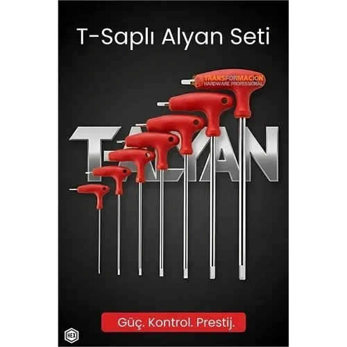 Profesyonel T-Saplı Alyan Seti | 7 Parça Cr-V Çelik Hex Uçlu Güç Serisi 722632 ürün görseli 1