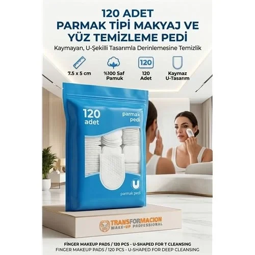 120'Li Parmak Tipi Makyaj Temizleme Pedi, Yüz & Tonik Pamuğu 723167 ürün görseli 1