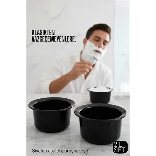Profesyonel Siyah Tıraş Tası 2 Li Set - Berber Tipi Ergonomik Sabun Köpürtme Kabı - 719653 ürün görseli 1