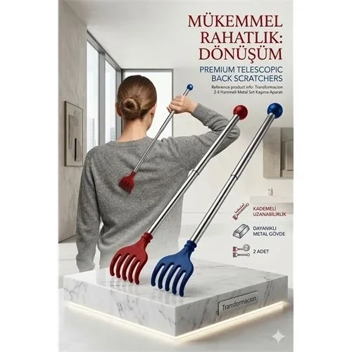 Hanımeli Metal Teleskopik Paslanmaz Çelik Sırt Kaşıyıcı (2'Li Lüks Set) 714307 ürün görseli 1