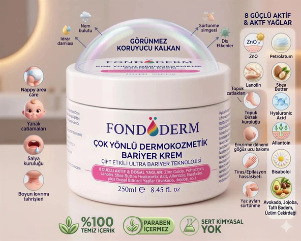 Fondöderm Dermokozmetik Bariyer Krem | Bebek Pişik Kremi ve Yoğun Onarıcı Nemlendirici Doğal Yağlar İçeren Çok Amaçlı Ci ürün görseli 1