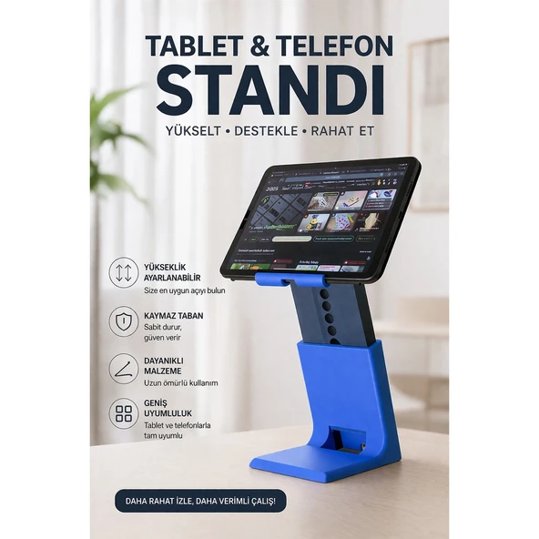 Ayarlanabilir Tablet & Telefon Standı | Yükseklik Ayarlı Masaüstü Stand | Kaymaz Taban Ergonomik Tutucu ürün görseli 1