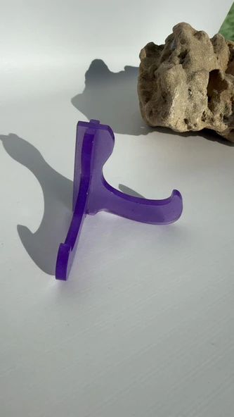 Parlak Mor Orkide Çiçeği Renkli Sedefli Çerçeve Tabak Teşir Ayağı Stand Şövalye El Yapımı Epoksi Hediyelik ürün görseli 1
