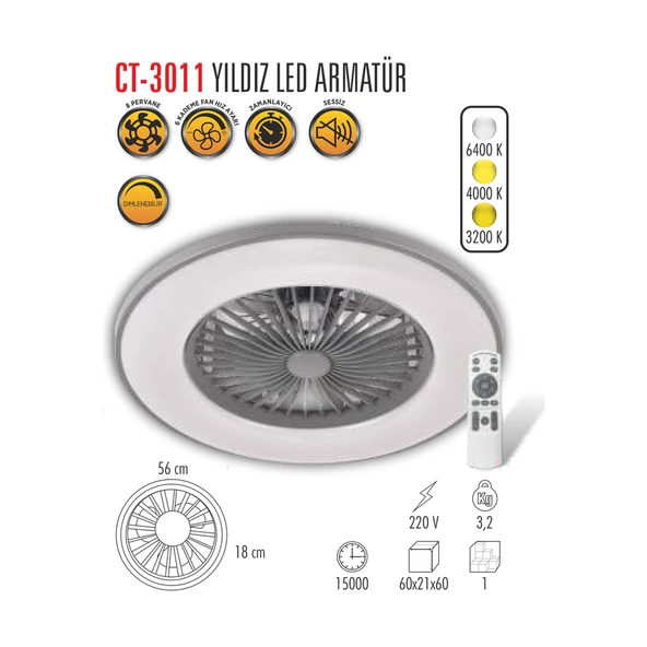 Cata Yıldız Led Tavan Vantilatör Ct-3011 - Resim 2