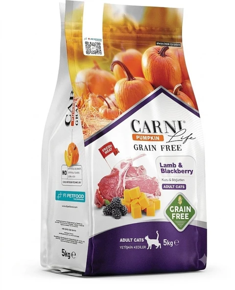 Carni Life Tahılsız Pumpkin Adult Kuzu Etli & Böğürtlenli Yetişkin Kedi Maması 5 Kg ürün görseli 1