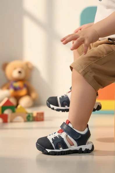 Enoch Çocuk Burun Korumalı Cırt Cırtlı Ortopedik Kalın Esnek Tabanlı Spor Sandalet ürün görseli 1