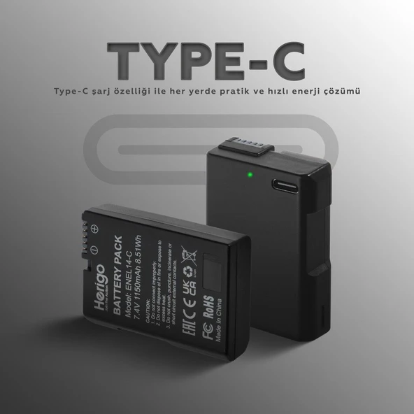 Herigo EN-EL14-C 1150mAh Type-C Şarjlı Batarya (EN-EL14 Uyumlu) ürün görseli 1