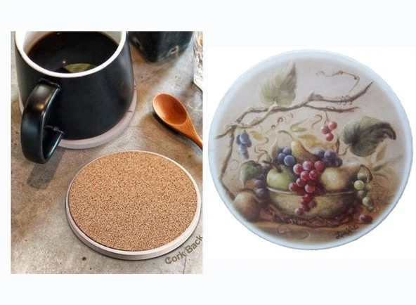 SERAMİK BARDAK ALTLIĞI ÜZÜM DESENLİ 10x10cm ürün görseli 1