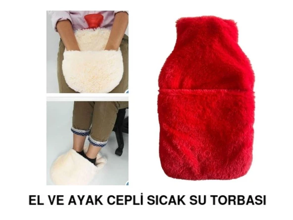 SICAK SU TORBASI CEPLİ KIRMIZI PELUŞ TERMOFOR 32,5x17,5cm  1500 ML ürün görseli 1
