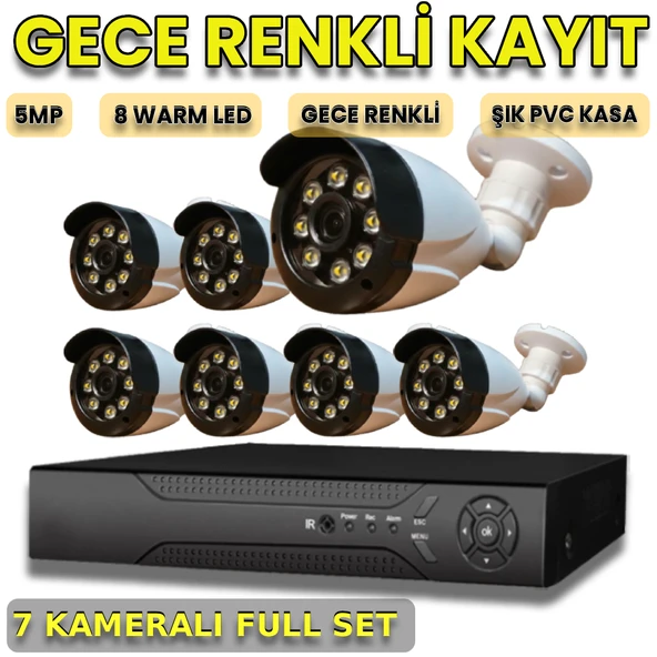 7 KAMERALI 8 WARM LEDLİ 1080P PLASTİK KASA GÜVENLİK KAMERA SETİ ürün görseli 1
