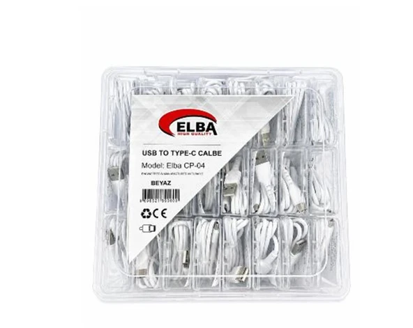 Elba CP-04 Şeffaf Kutulu Usb To Type-c 24lü Beyaz Şarj Kablosu ürün görseli 1