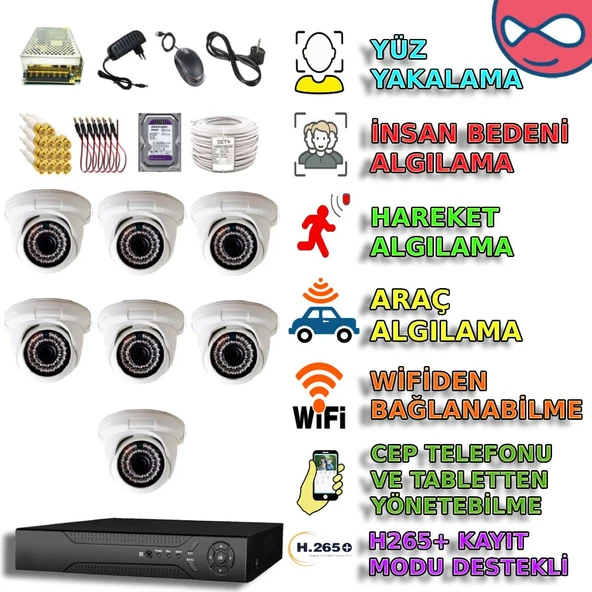 7 DOME KAMERALI 1080P 36 IRLED GÜVENLİK KAMERA SETİ ürün görseli 1