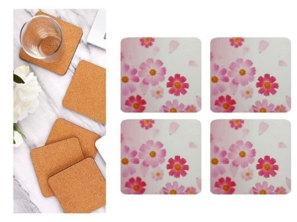 AHŞAP BARDAK ALTLIĞI 4 ADET ÇİÇEK DESEN 9x9cm ürün görseli 1