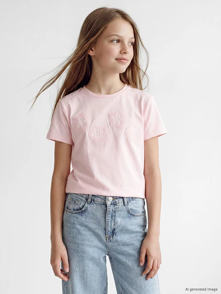LCW Kids Pembe Çiçekli Kız Çocuk Tişört ürün görseli 1
