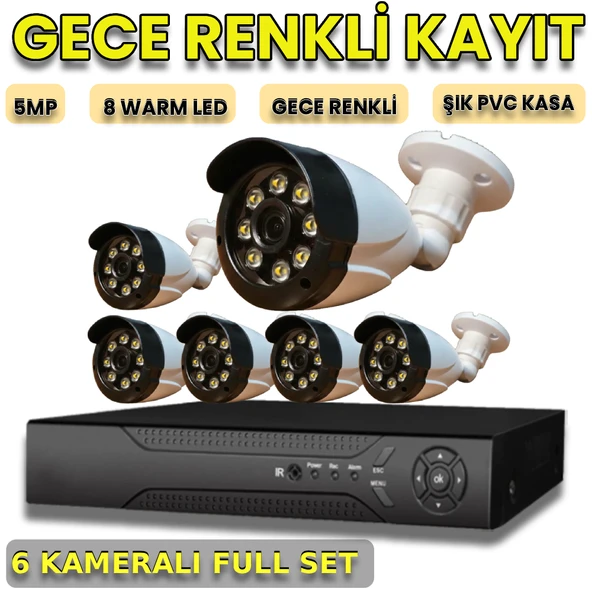 6 KAMERALI 8 WARM LEDLİ 1080P PLASTİK KASA GÜVENLİK KAMERA SETİ ürün görseli 1