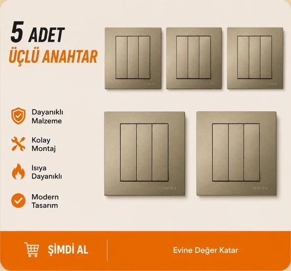 Ovivo Grano Titanyum Üçlü Anahtar 5 adet ürün görseli 1