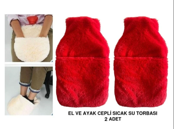 SICAK SU TORBASI 2 ADET,CEPLİ KIRMIZI PELUŞ TERMOFOR 32,5x17,5cm  1500 ML ürün görseli 1