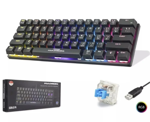 Hadron G509B Siyah Mekanik Gaming Mini Klavye Blue Switch RGB ürün görseli 1