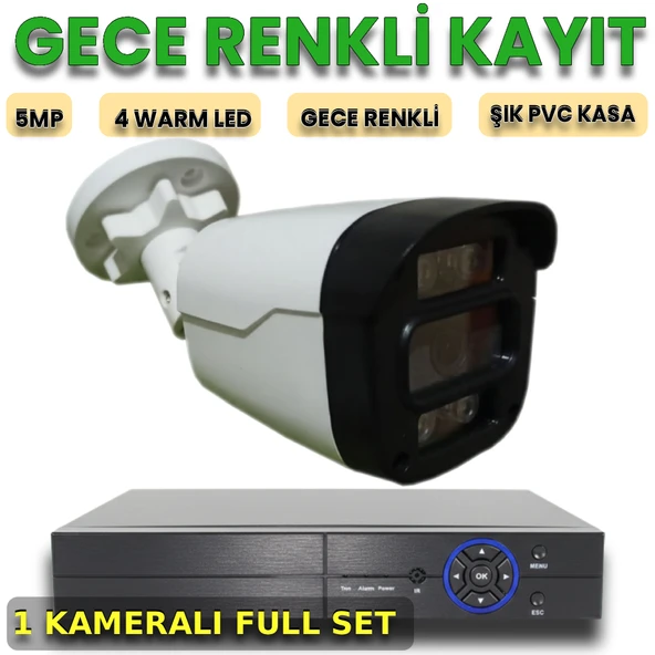 1 Kameralı İnsan Araç Yüz Algılayan Gece Renkli Gösteren Plastik Kasa Güvenlik Kamera Seti ürün görseli 1