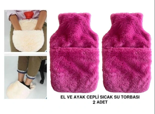 SICAK SU TORBASI 2 ADET,CEPLİ PEMBE PELUŞ TERMOFOR 32,5x17,5cm  1500 ML ürün görseli 1