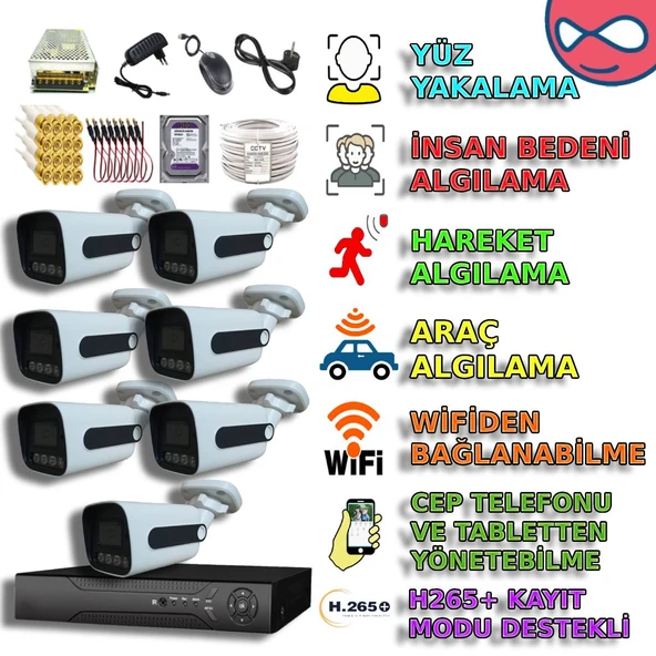 7 KAMERALI 4 WARM LEDLİ GECE RENKLİ GÖSTEREN 1080P PVC KASA GÜVENLİK KAMERA SETİ ürün görseli 1