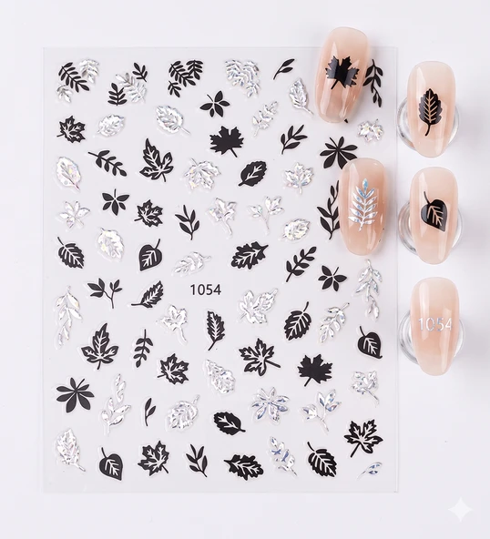 Gümüş Holografik Yaprak Dizayn Tırnak Sticker Tırnak Etiketi Nail Art JO-1054S ürün görseli 1